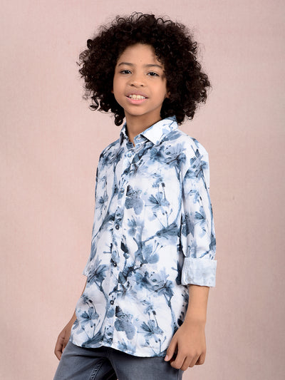 Grey Floral Print Shirt-Boys Shirts-Crimsoune Club