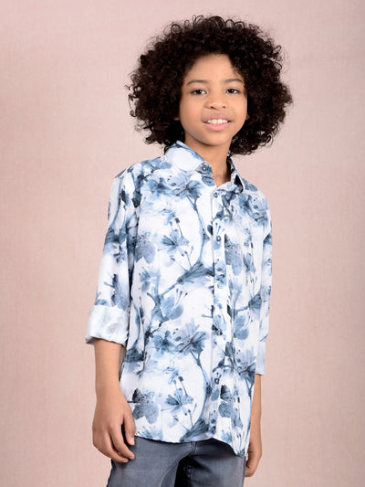 Grey Floral Print Shirt-Boys Shirts-Crimsoune Club