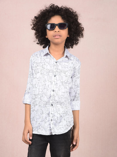 White Printed Shirt-Boys Shirts-Crimsoune Club
