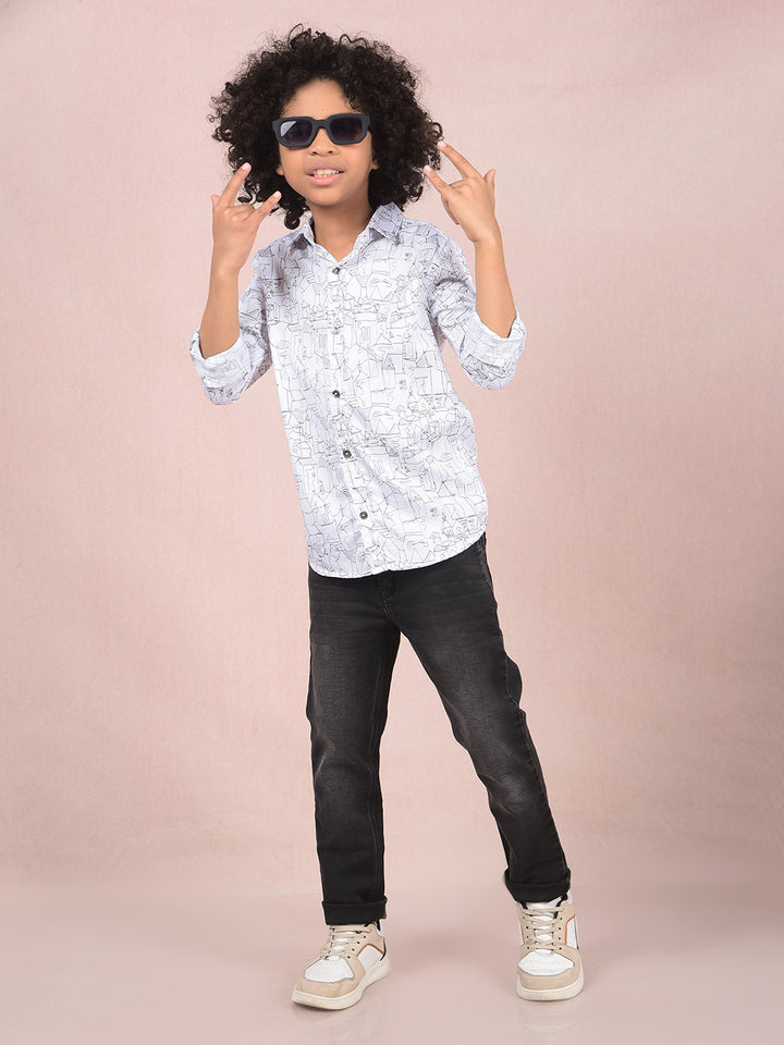 White Printed Shirt-Boys Shirts-Crimsoune Club