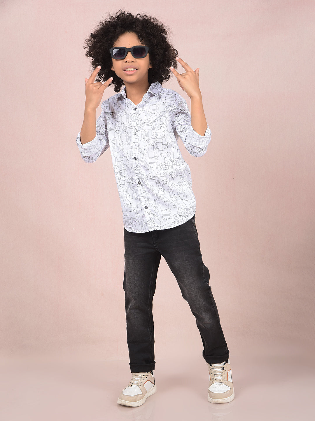 White Printed Shirt-Boys Shirts-Crimsoune Club