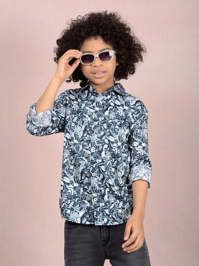 Blue Floral Print Shirt-Boys Shirts-Crimsoune Club
