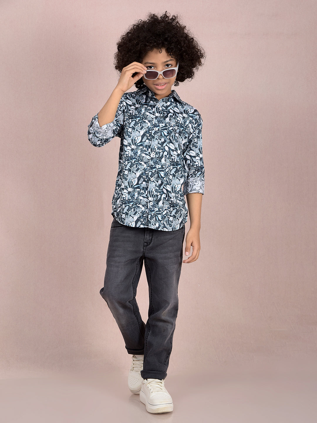 Blue Floral Print Shirt-Boys Shirts-Crimsoune Club