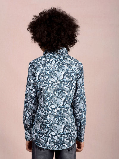 Blue Floral Print Shirt-Boys Shirts-Crimsoune Club