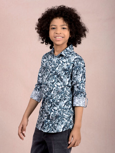 Blue Floral Print Shirt-Boys Shirts-Crimsoune Club