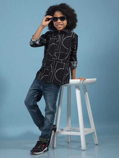Black Printed 100% Cotton Shirt-Boys Shirts-Crimsoune Club