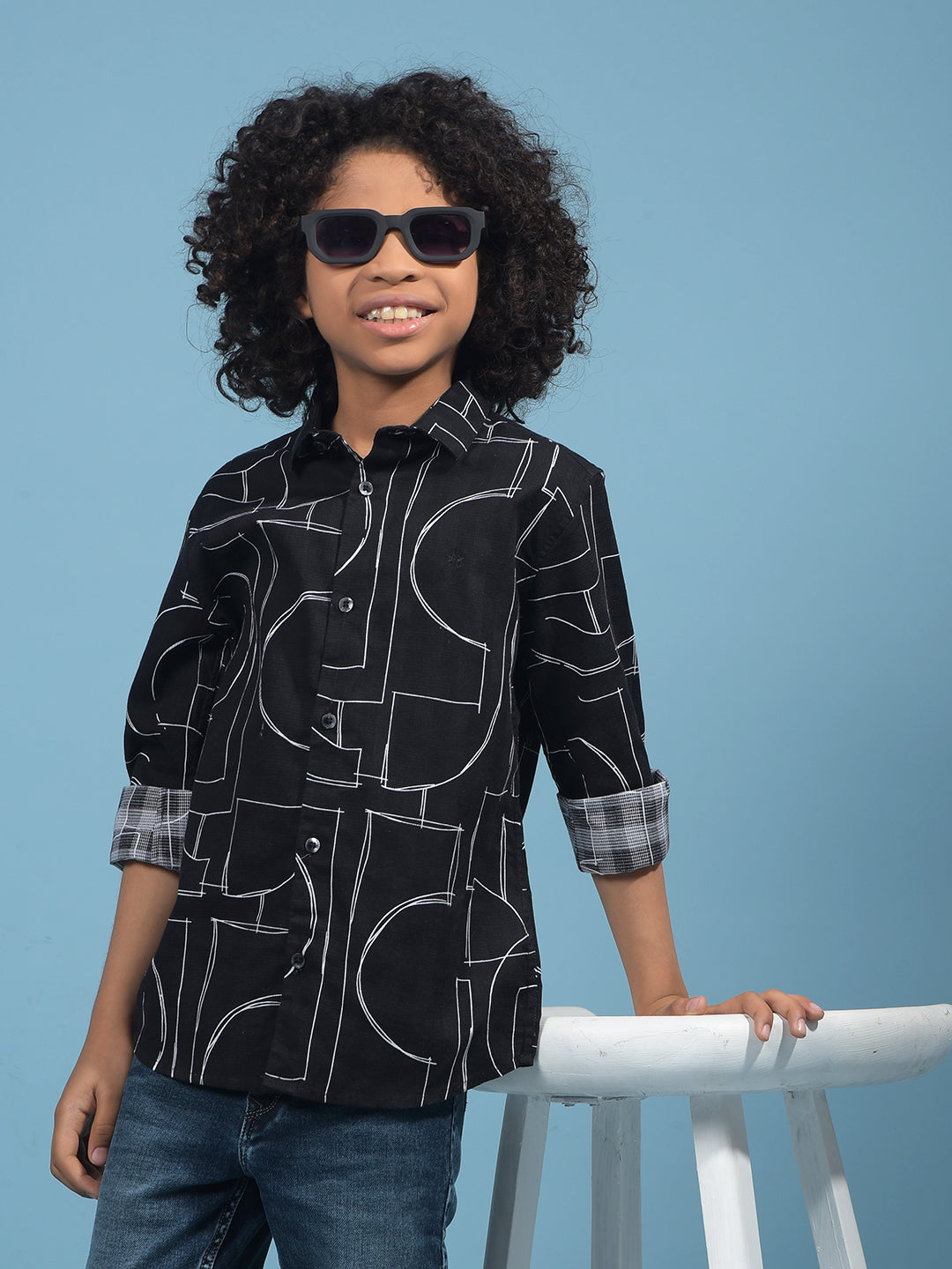 Black Printed 100% Cotton Shirt-Boys Shirts-Crimsoune Club