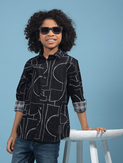 Black Printed 100% Cotton Shirt-Boys Shirts-Crimsoune Club