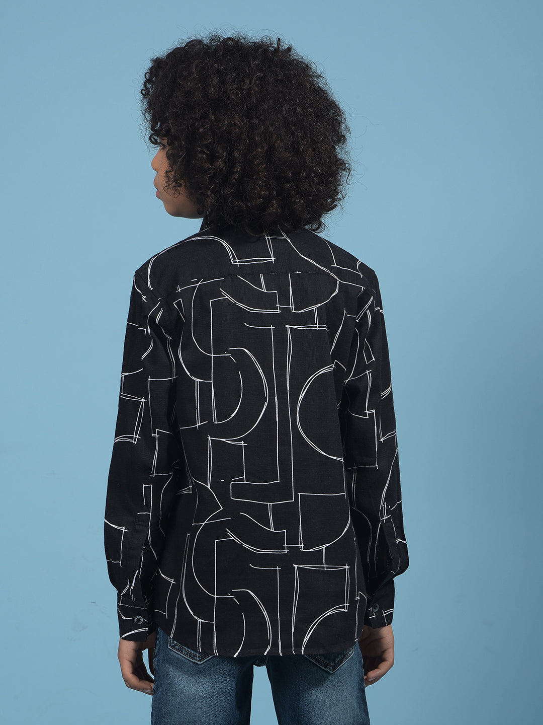 Black Printed 100% Cotton Shirt-Boys Shirts-Crimsoune Club