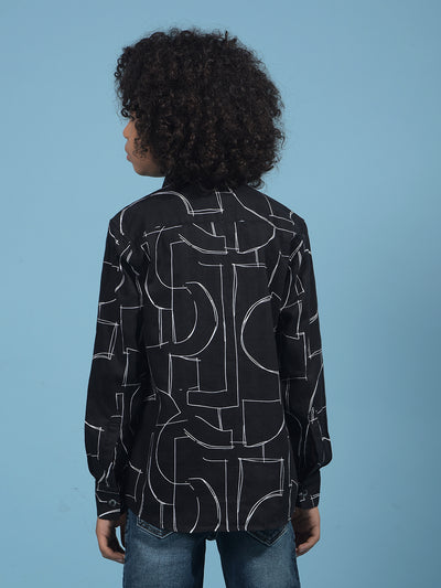 Black Printed 100% Cotton Shirt-Boys Shirts-Crimsoune Club