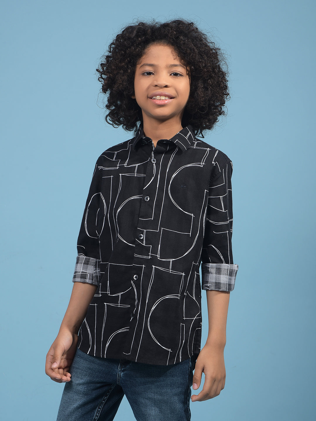 Black Printed 100% Cotton Shirt-Boys Shirts-Crimsoune Club