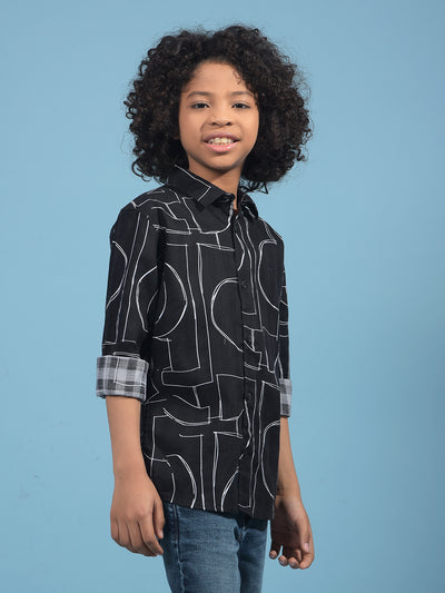 Black Printed 100% Cotton Shirt-Boys Shirts-Crimsoune Club