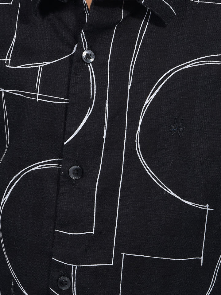Black Printed 100% Cotton Shirt-Boys Shirts-Crimsoune Club