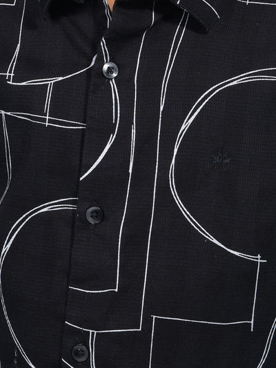 Black Printed 100% Cotton Shirt-Boys Shirts-Crimsoune Club
