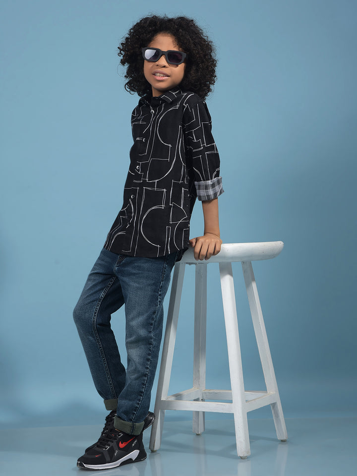 Black Printed 100% Cotton Shirt-Boys Shirts-Crimsoune Club