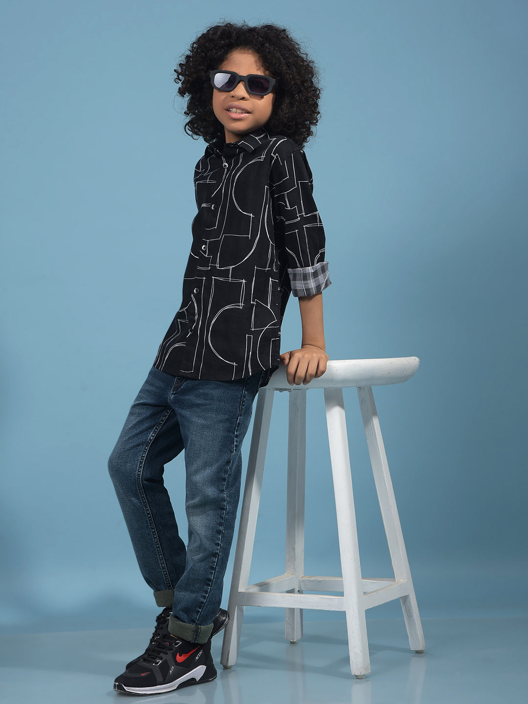 Black Printed 100% Cotton Shirt-Boys Shirts-Crimsoune Club
