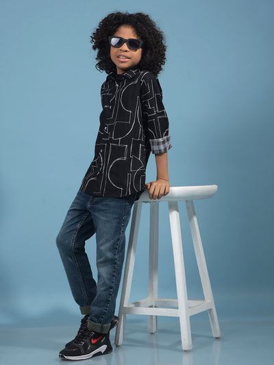Black Printed 100% Cotton Shirt-Boys Shirts-Crimsoune Club