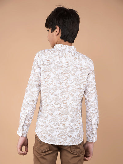 White Floral Print Linen Kurta-Boys Kurtas-Crimsoune Club