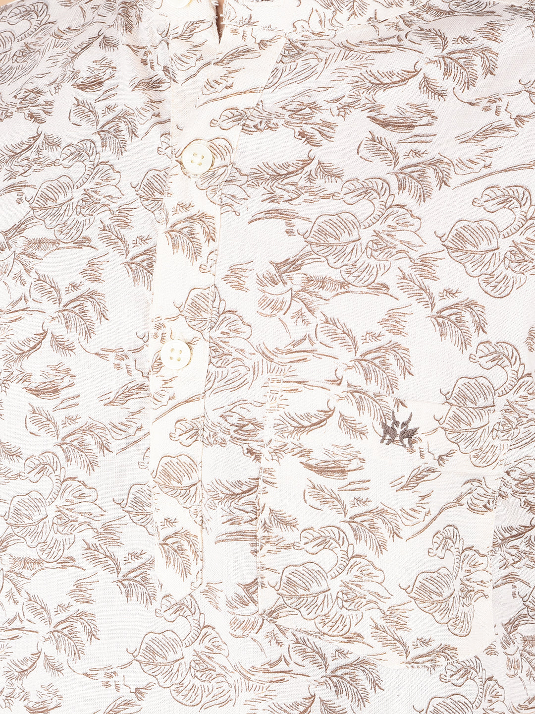 Beige Floral Print Linen Kurta-Boys Kurtas-Crimsoune Club