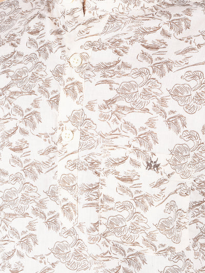 Beige Floral Print Linen Kurta-Boys Kurtas-Crimsoune Club