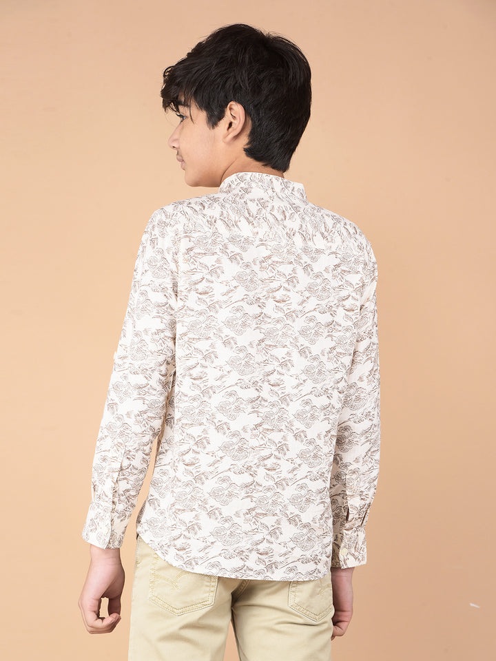 Beige Floral Print Linen Kurta-Boys Kurtas-Crimsoune Club