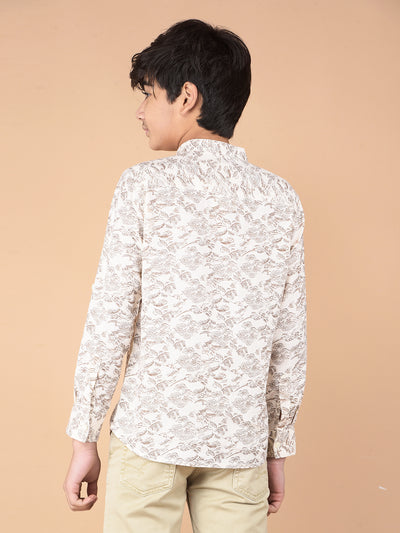 Beige Floral Print Linen Kurta-Boys Kurtas-Crimsoune Club