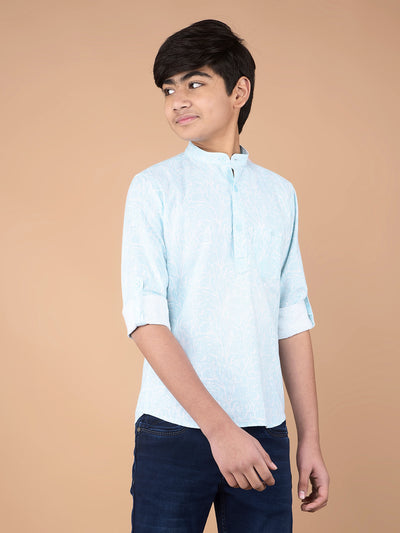 Green Floral Print Kurta-Boys Kurtas-Crimsoune Club
