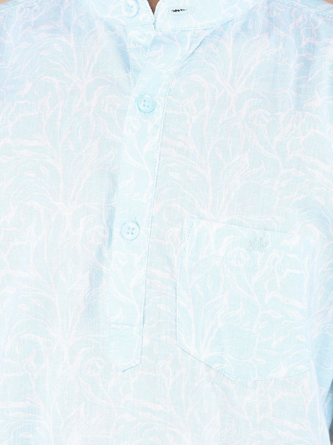 Green Floral Print Kurta-Boys Kurtas-Crimsoune Club