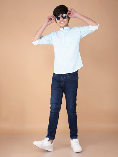 Green Floral Print Kurta-Boys Kurtas-Crimsoune Club