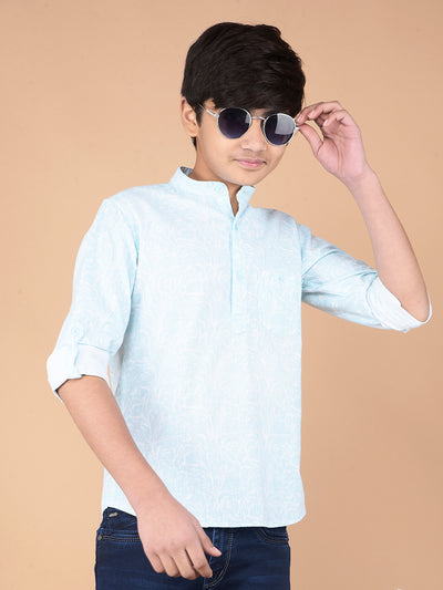 Green Floral Print Kurta-Boys Kurtas-Crimsoune Club