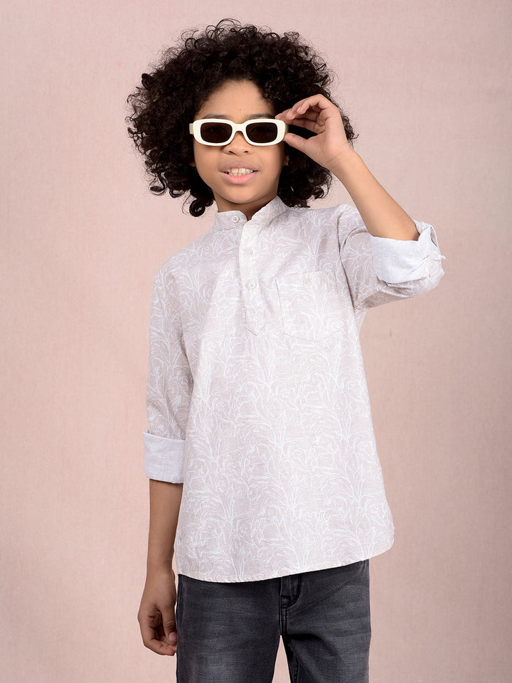 Beige Floral Print Kurta-Boys Kurtas-Crimsoune Club
