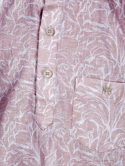 Beige Floral Print Kurta-Boys Kurtas-Crimsoune Club