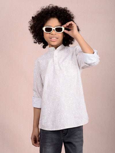 Beige Floral Print Kurta-Boys Kurtas-Crimsoune Club