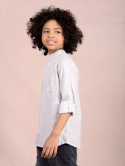 Beige Floral Print Kurta-Boys Kurtas-Crimsoune Club