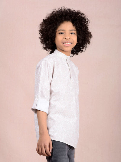 Beige Floral Print Kurta-Boys Kurtas-Crimsoune Club