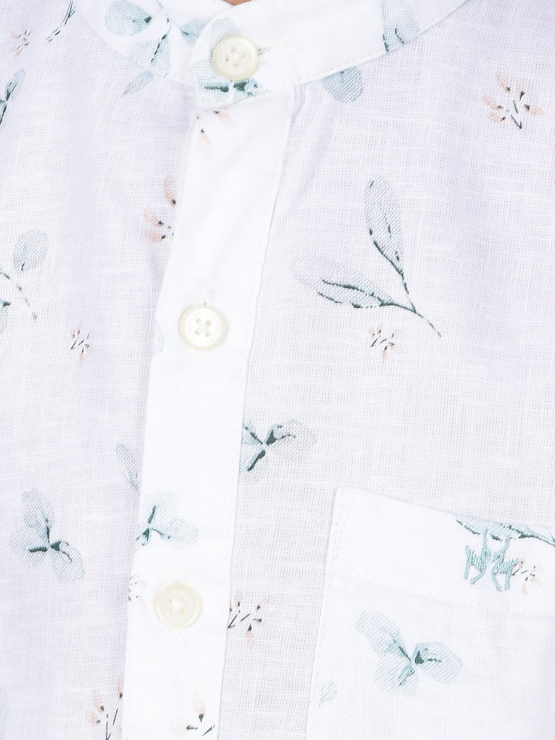 White Floral Print Linen Kurta-Boys Kurtas-Crimsoune Club