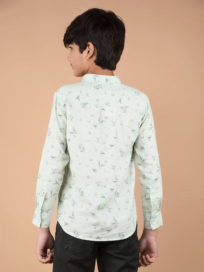 Green Floral Print Linen Kurta-Boys Kurtas-Crimsoune Club
