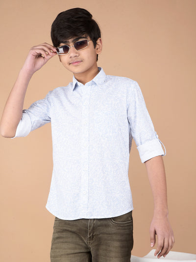 Blue Floral Print Shirt-Boys Shirts-Crimsoune Club