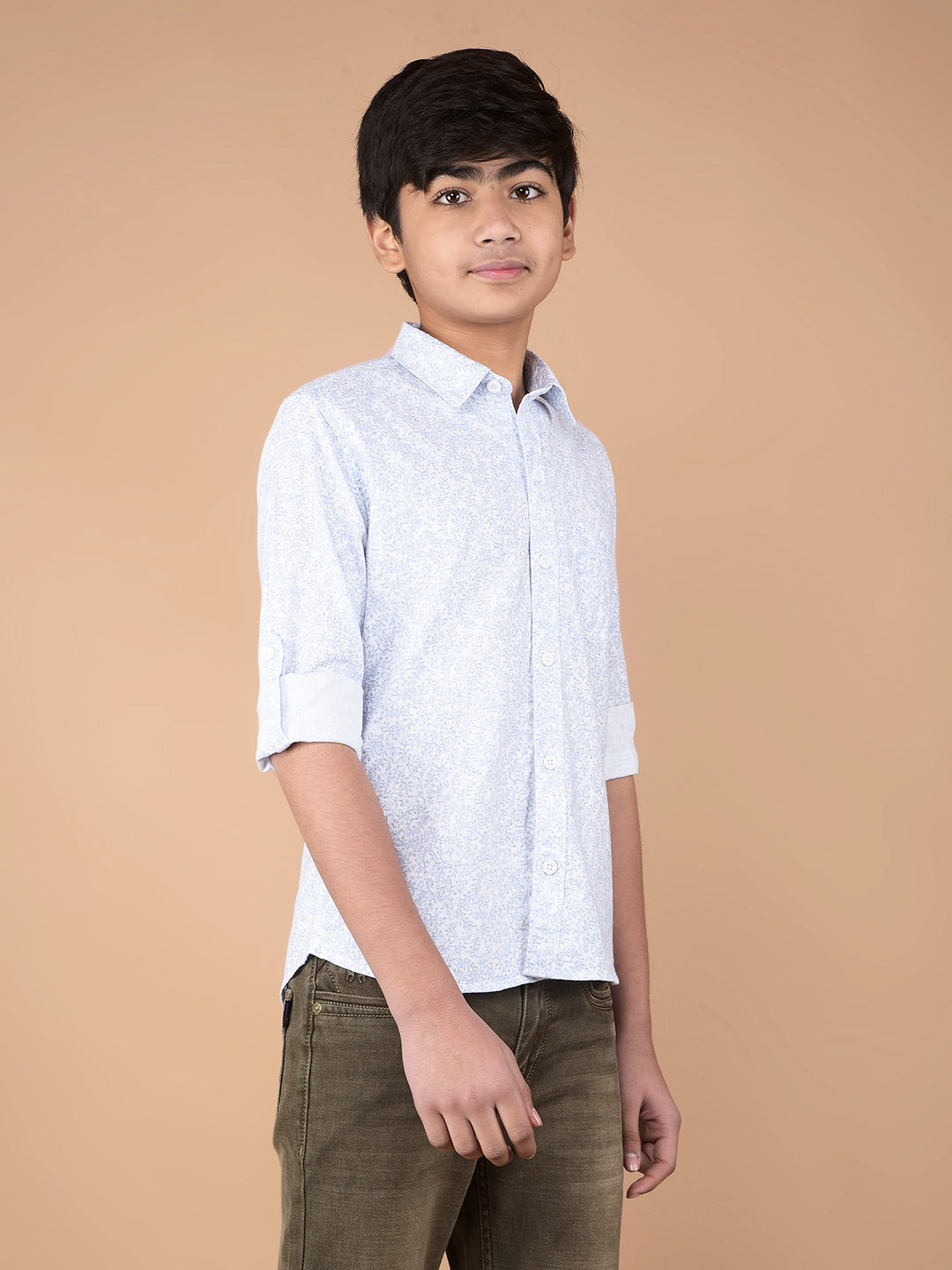 Blue Floral Print Shirt-Boys Shirts-Crimsoune Club
