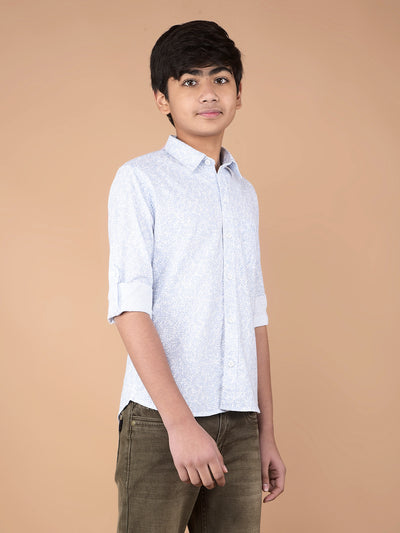 Blue Floral Print Shirt-Boys Shirts-Crimsoune Club
