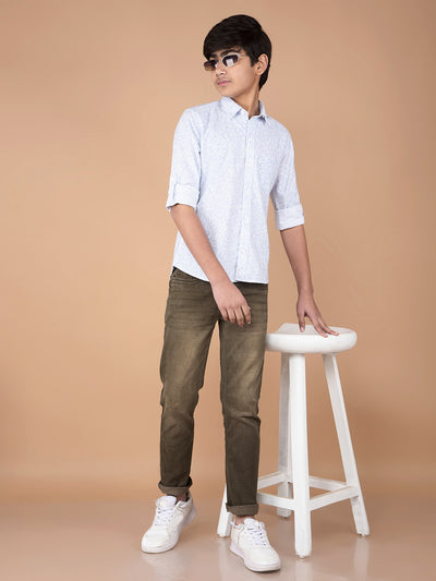 Blue Floral Print Shirt-Boys Shirts-Crimsoune Club