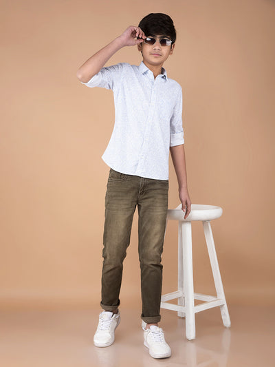 Blue Floral Print Shirt-Boys Shirts-Crimsoune Club