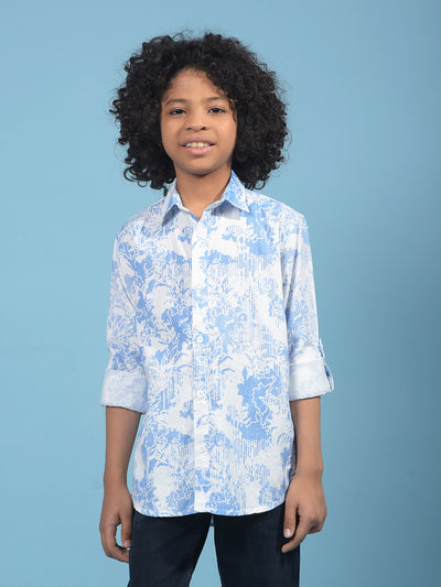 Blue Floral Print Shirt-Boys Shirts-Crimsoune Club