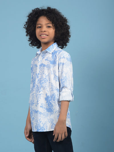 Blue Floral Print Shirt-Boys Shirts-Crimsoune Club