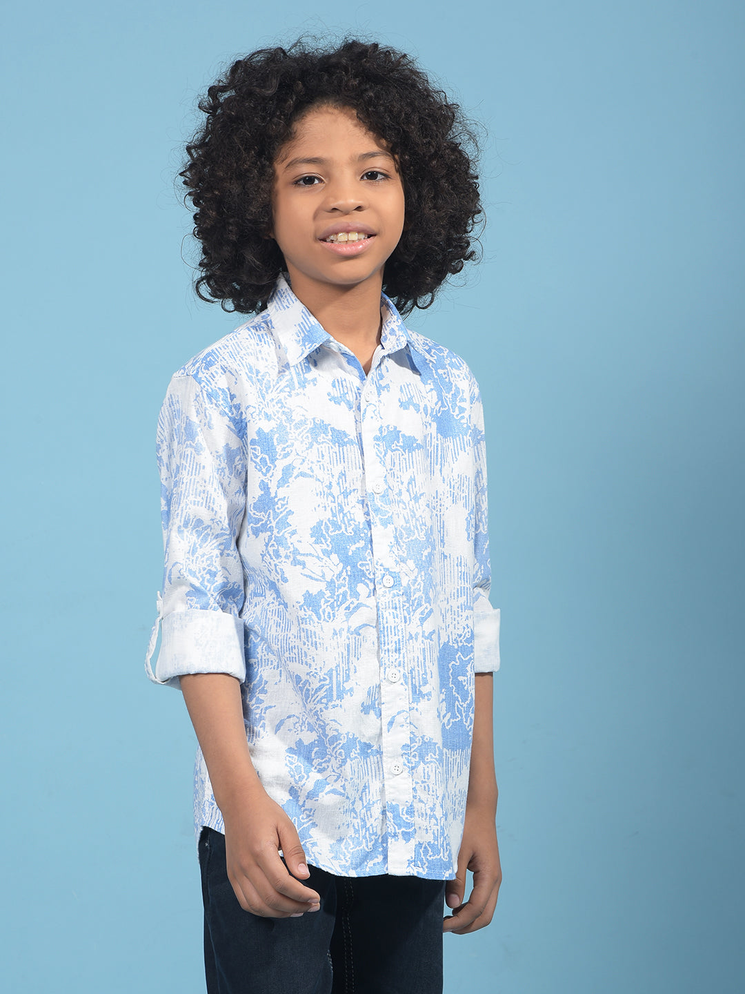 Blue Floral Print Shirt-Boys Shirts-Crimsoune Club