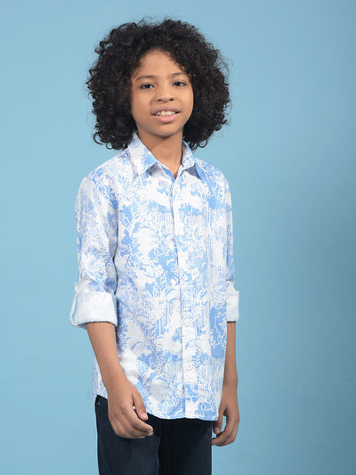 Blue Floral Print Shirt-Boys Shirts-Crimsoune Club