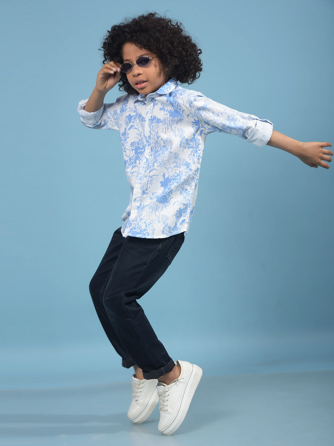 Blue Floral Print Shirt-Boys Shirts-Crimsoune Club