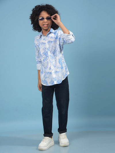 Blue Floral Print Shirt-Boys Shirts-Crimsoune Club