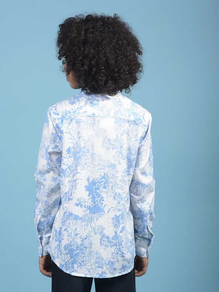Blue Floral Print Shirt-Boys Shirts-Crimsoune Club