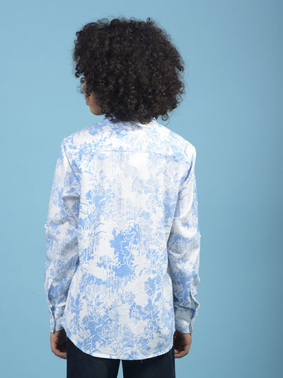 Blue Floral Print Shirt-Boys Shirts-Crimsoune Club